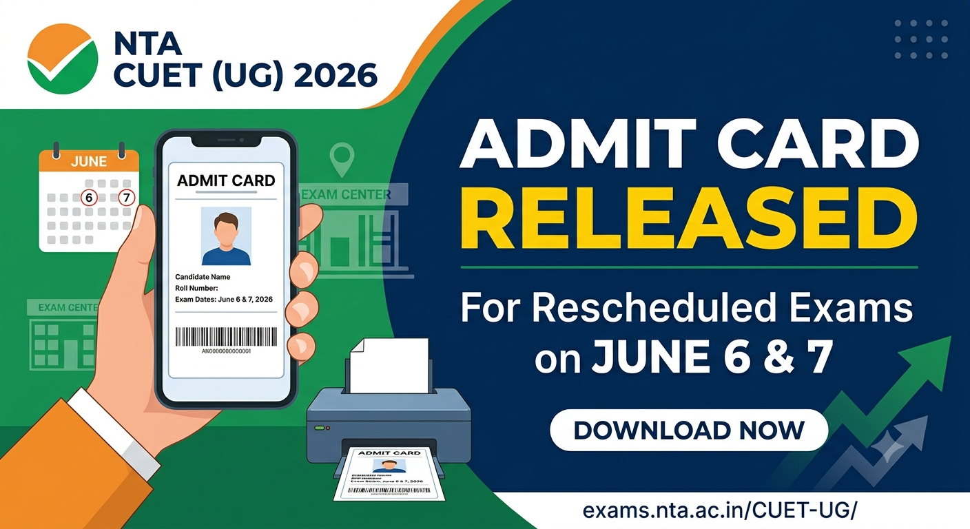 CUET UG 2026 Admit Card Released for Rescheduled Exams on June 6 and 7
