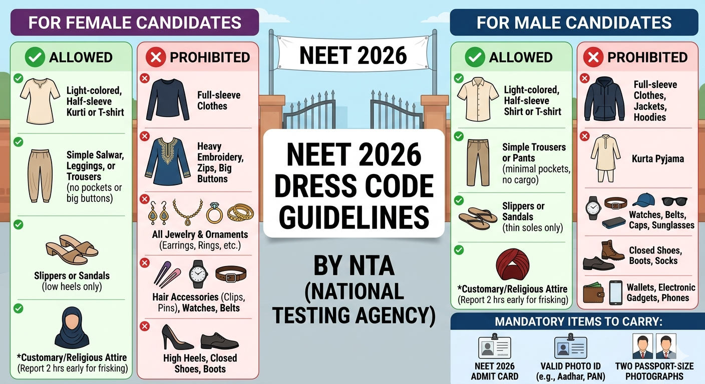 NEET 2026 Dress Code for Female & Male Candidates