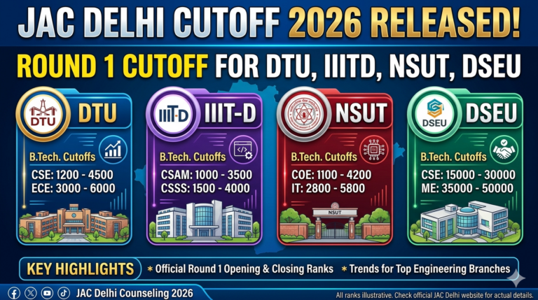 JAC Delhi Round 1 Cutoff 2026 Released for DTU, IIITD, NSUT and DSEU