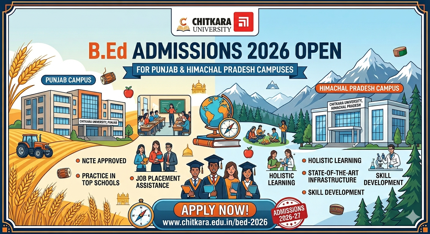 Chitkara University B.Ed Admissions 2026 Open for Punjab and Himachal Pradesh Campuses; Apply for Teacher Training Programme