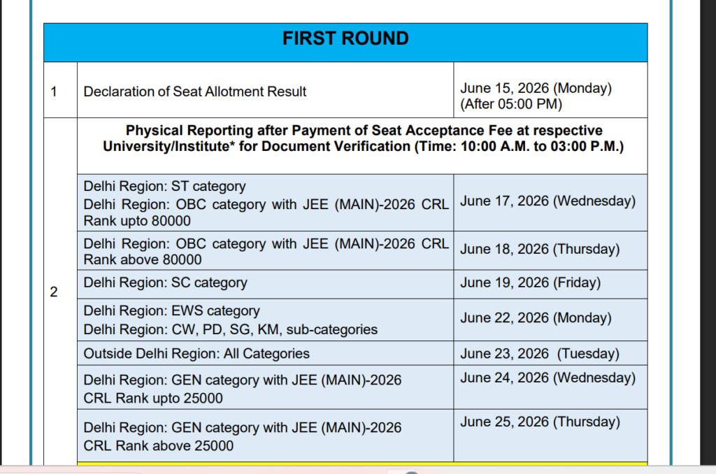 JAC Delhi 2026 Round 1 Allotment Result Today