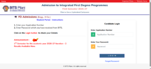 BITSAT Iteration 2 Login Portal