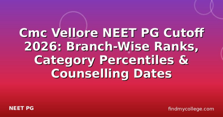 Cmc Vellore NEET PG Cutoff 2026: Branch-Wise Ranks, Category Percentiles & Counselling Dates