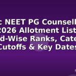 Mcc NEET PG Counselling 2026 Allotment List: Round-Wise Ranks, Category Cutoffs & Key Dates