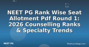 NEET PG Rank Wise Seat Allotment Pdf Round 1: 2026 Counselling Ranks & Specialty Trends