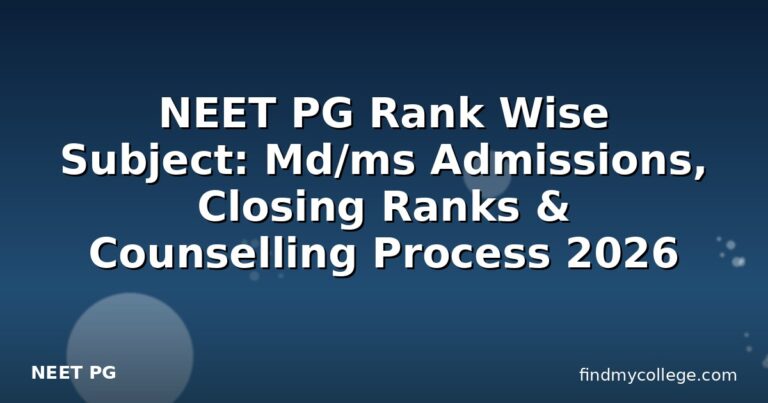 NEET PG Rank Wise Subject: Md/ms Admissions, Closing Ranks & Counselling Process 2026