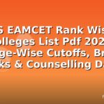TS EAMCET Rank Wise Colleges List Pdf 2026: College-Wise Cutoffs, Branch Ranks & Counselling Dates