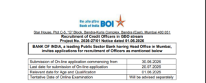 Bank of India Credit Officer Recruitment Official Notification