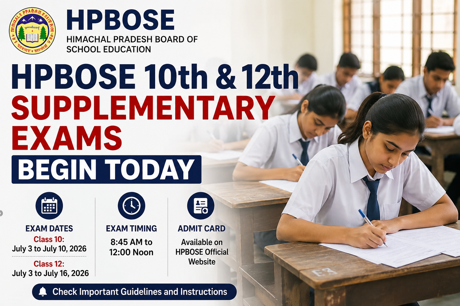 HPBOSE 10th & 12th Supplementary Exams Begin Today