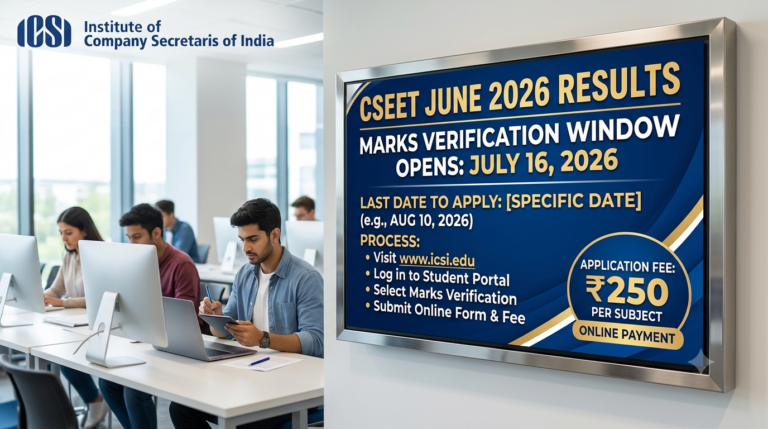 ICSI CSEET June 2026 Marks Verification Window Opens on July 16