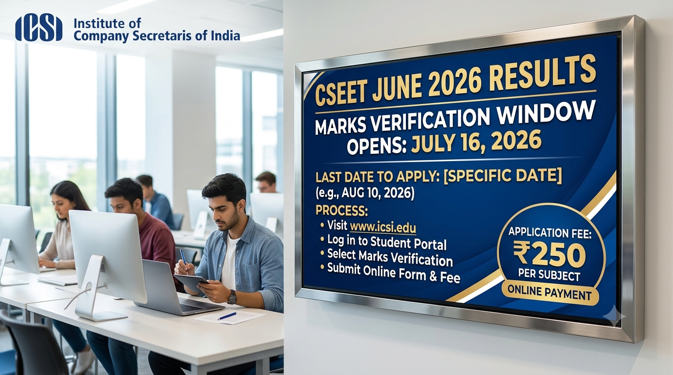 ICSI CSEET June 2026 Marks Verification Window Opens on July 16