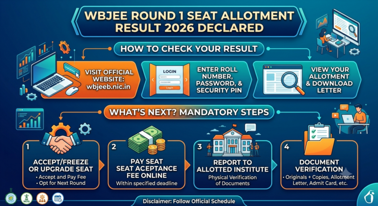 WBJEE Round 1 Seat Allotment Result 2026 Declared: How to Check and Next Steps