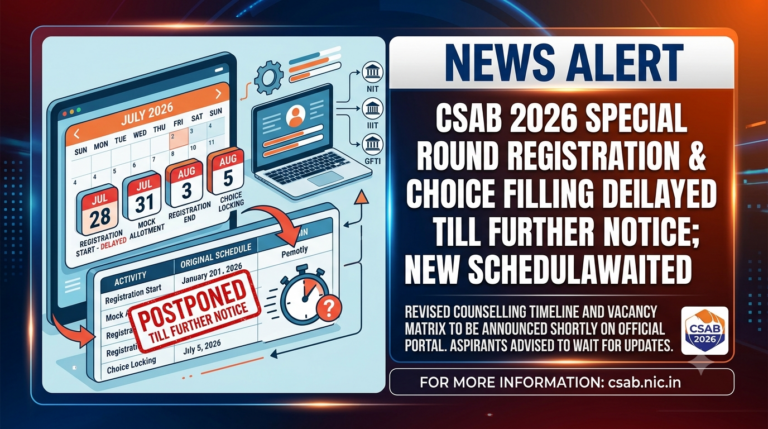 CSAB 2026 Special Round Registration & Choice Filling Delayed Till Further Notice