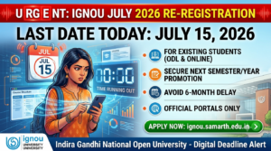 IGNOU July Re-Registration 2026 Last Date Today; Apply for ODL & Online Programmes Now
