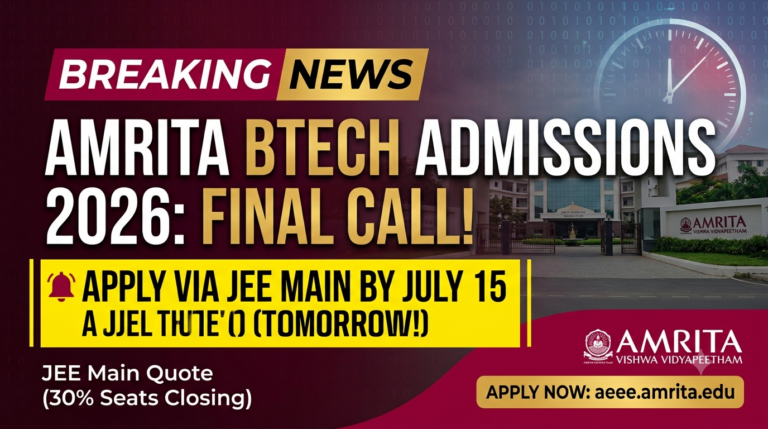 Amrita BTech Admissions 2026: Apply via JEE Main by July 15 (Tomorrow!)