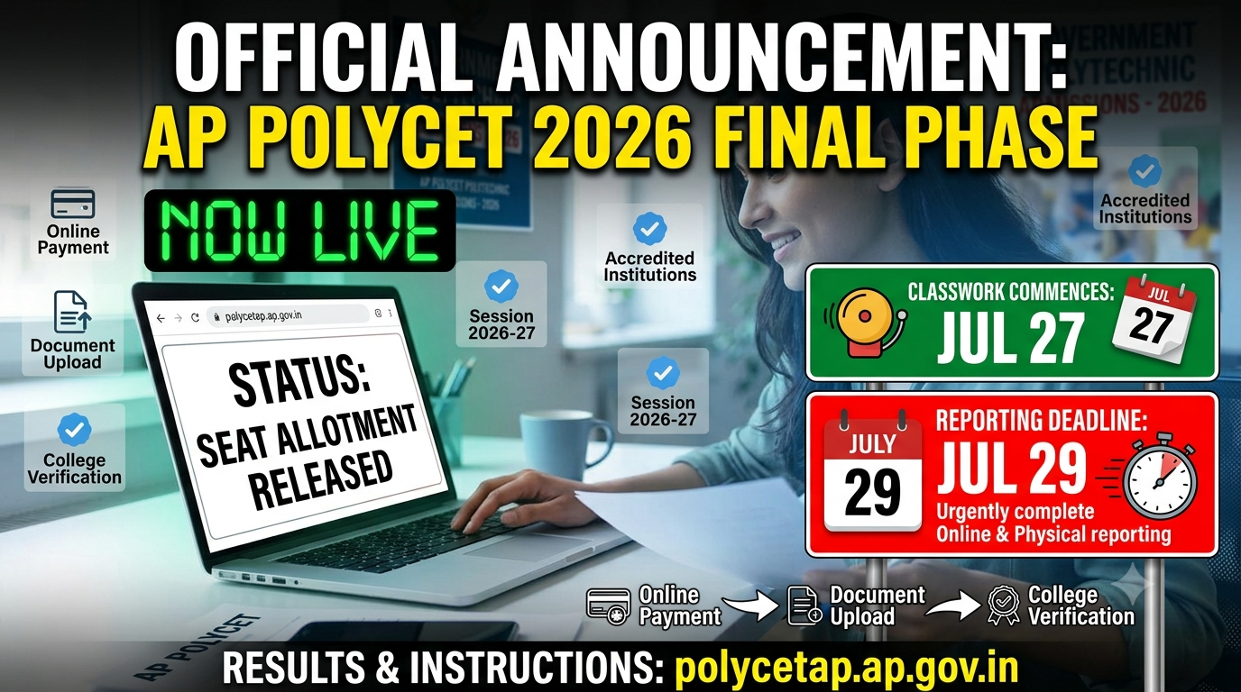 AP POLYCET 2026 Final Phase Seat Allotment Result Released; Classwork Commences as Reporting Window Opens