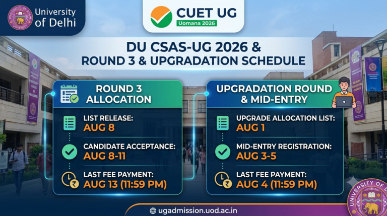CUET DU CSAS Round 3 And Upgradation Round Schedule Out