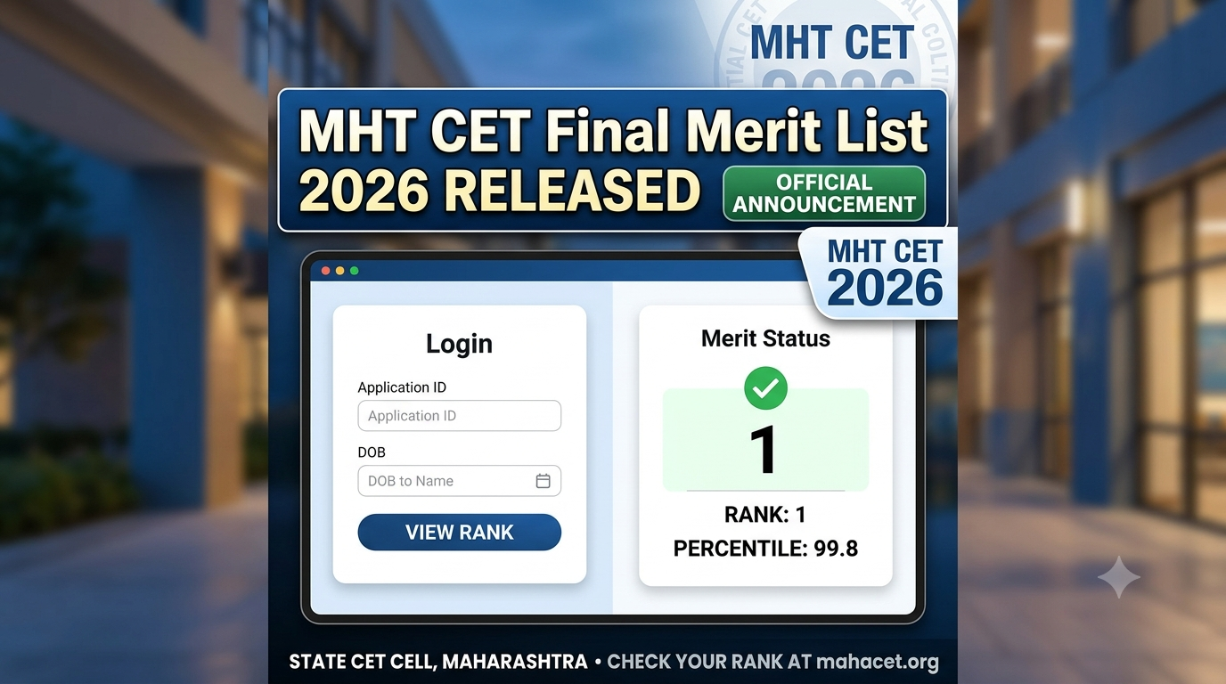 MHT CET Final Merit List 2026 Released: State CET Cell Publishes Ranks for Engineering Admissions