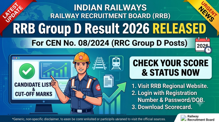 RRB Group D Result 2026 for CEN No. 08/2024 Released