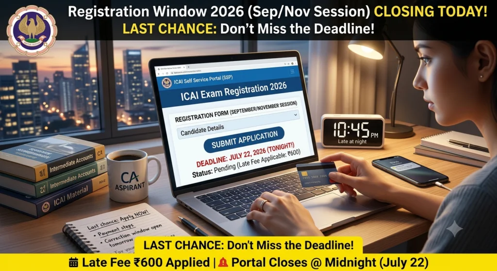 ICAI CA Registration Window 2026 Closing Today for September/November Sessions
