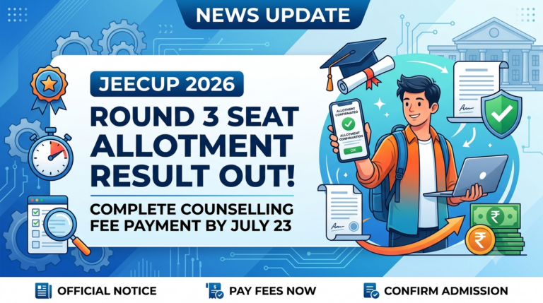 JEECUP 2026 Round 3 Seat Allotment Result Out: