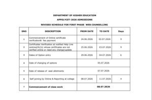 AP POLYCET 2026 Seat Allotment Round 1 Schedule