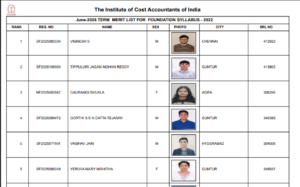 CMA Foundation Merit List, also available on icmai.in