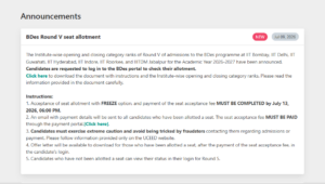 UCEED Round 5 Seat Allotment Notification