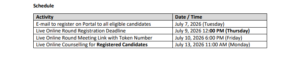 IIIT Bangalore Online Counselling Schedule