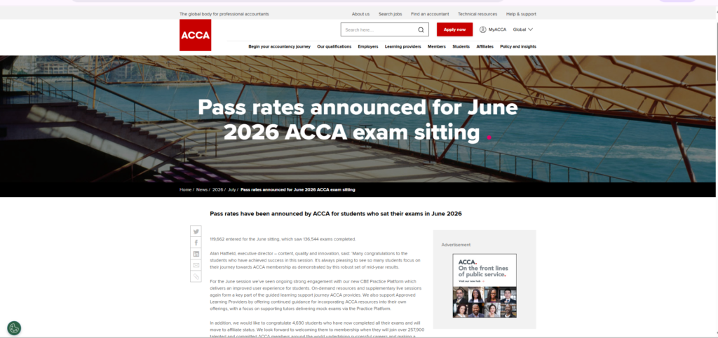 Official ACCA June 2026 Pass Rates