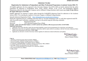 HNBGU PG Admissions 2026 Official Notification