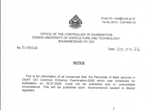 Official OUAT 2026 Result Delay Notification at https://ouat.ac.in/admissions/