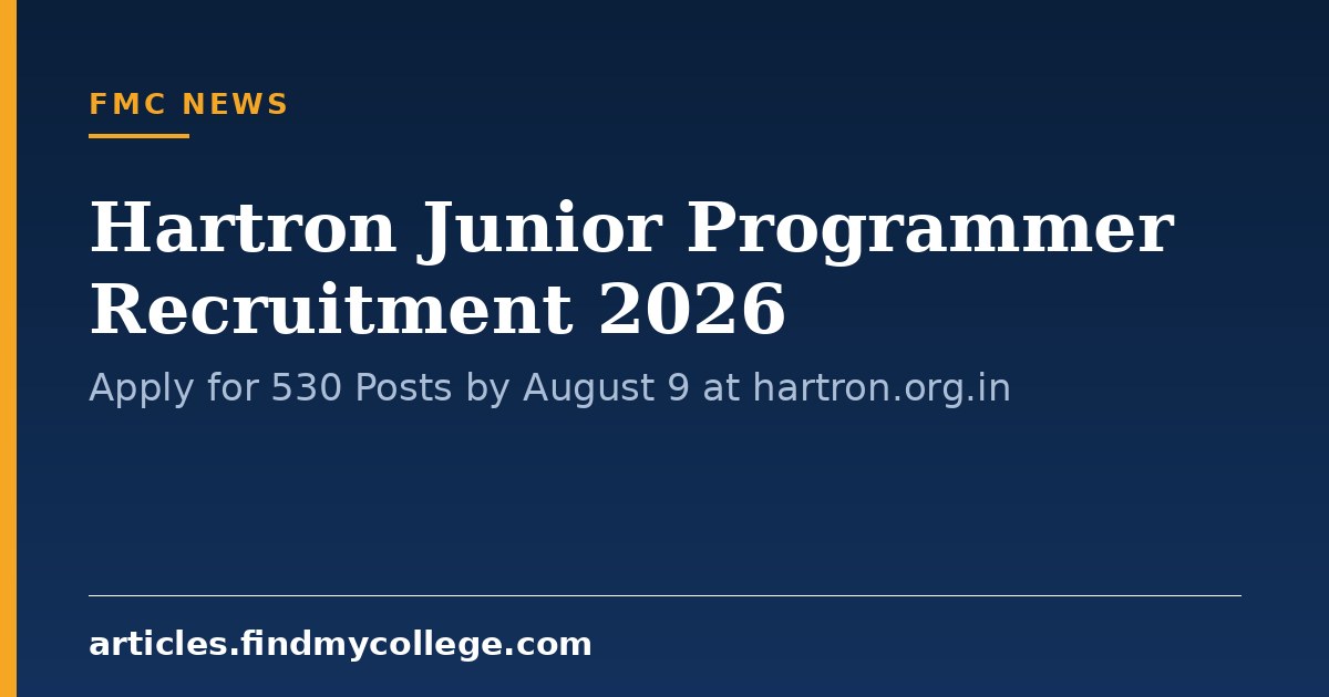 Hartron Junior Programmer Recruitment 2026: Apply for 530 Posts by August 9 at hartron.org.in