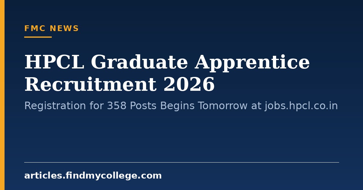 HPCL Graduate Apprentice Recruitment 2026: Registration for 358 Posts Begins Tomorrow at jobs.hpcl.co.in
