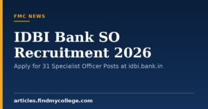 IDBI Bank SO Recruitment 2026: Apply for 31 Specialist Officer Posts at idbi.bank.in