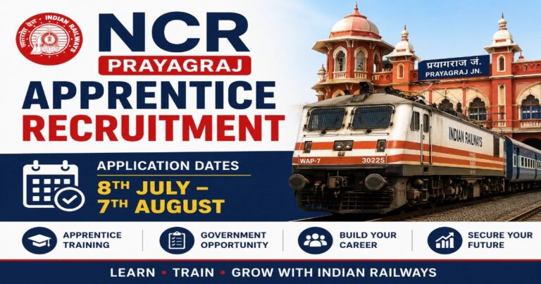 North Central Railway Apprentice Recruitment 2026 (8th July to 7th August): Apply for 1853 Posts at rrcpryj.org