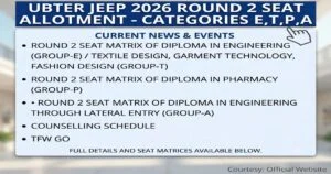 UBTER JEEP 2026 Round 2 Seat Matrix Released at admissions.ubterjeep.co.in; Check Group E,T, P & A PDFs Here