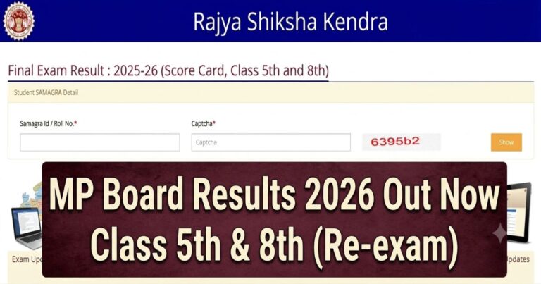 MP Board Results 2026 Class 5th & 8th Live Now