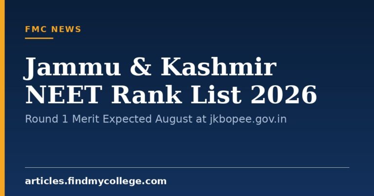 Jammu & Kashmir NEET Rank List 2026: Round 1 Merit Expected August at jkbopee.gov.in