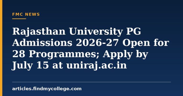 Rajasthan University PG Admissions 2026-27 Open for 28 Programmes; Apply by July 15 at uniraj.ac.in