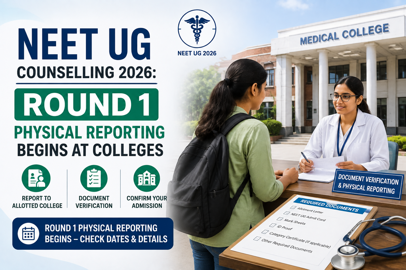NEET UG Counselling 2026: Round 1 Physical Reporting Begins