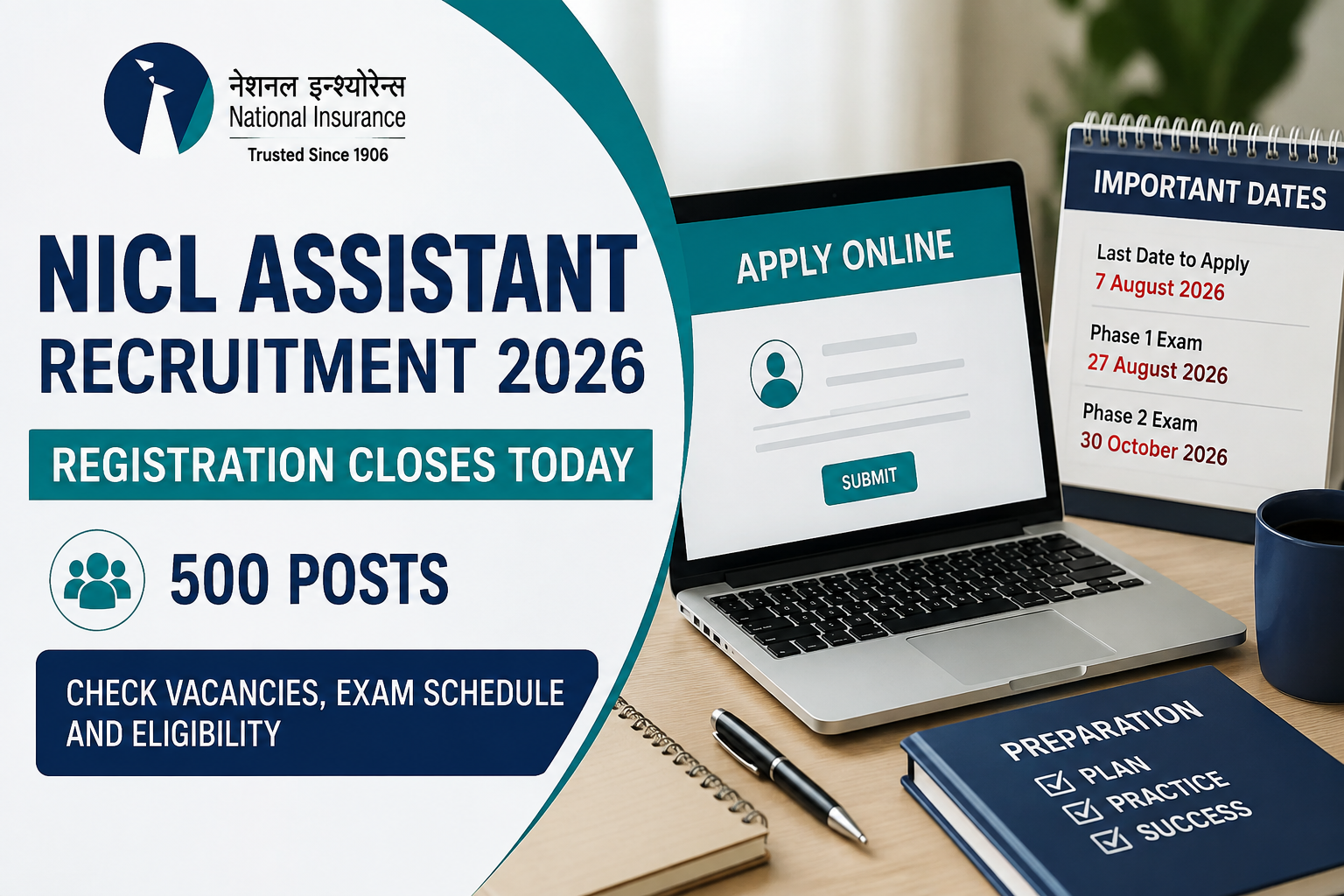 NICL Assistant Recruitment 2026 Registration Closes Today for 500 Posts