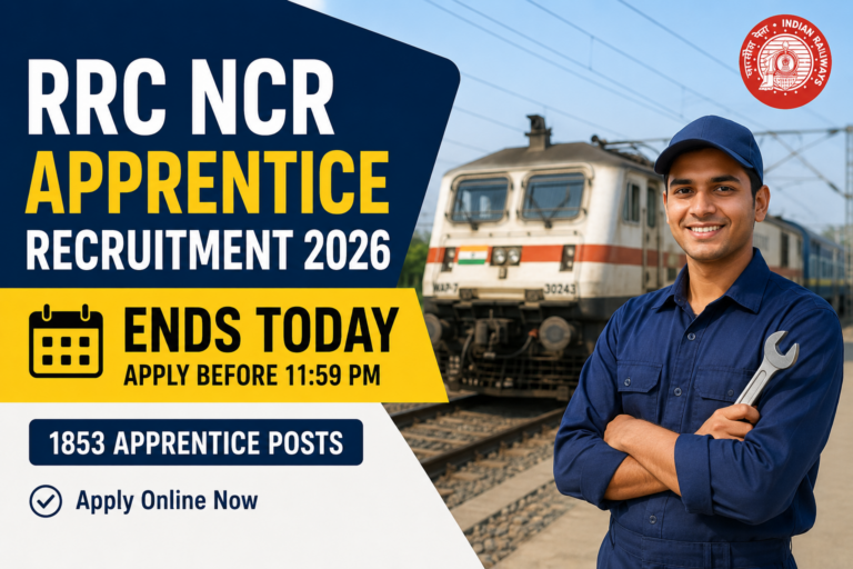 RRC NCR Apprentice Recruitment 2026: Application Window Closes Today for 1,853 Posts