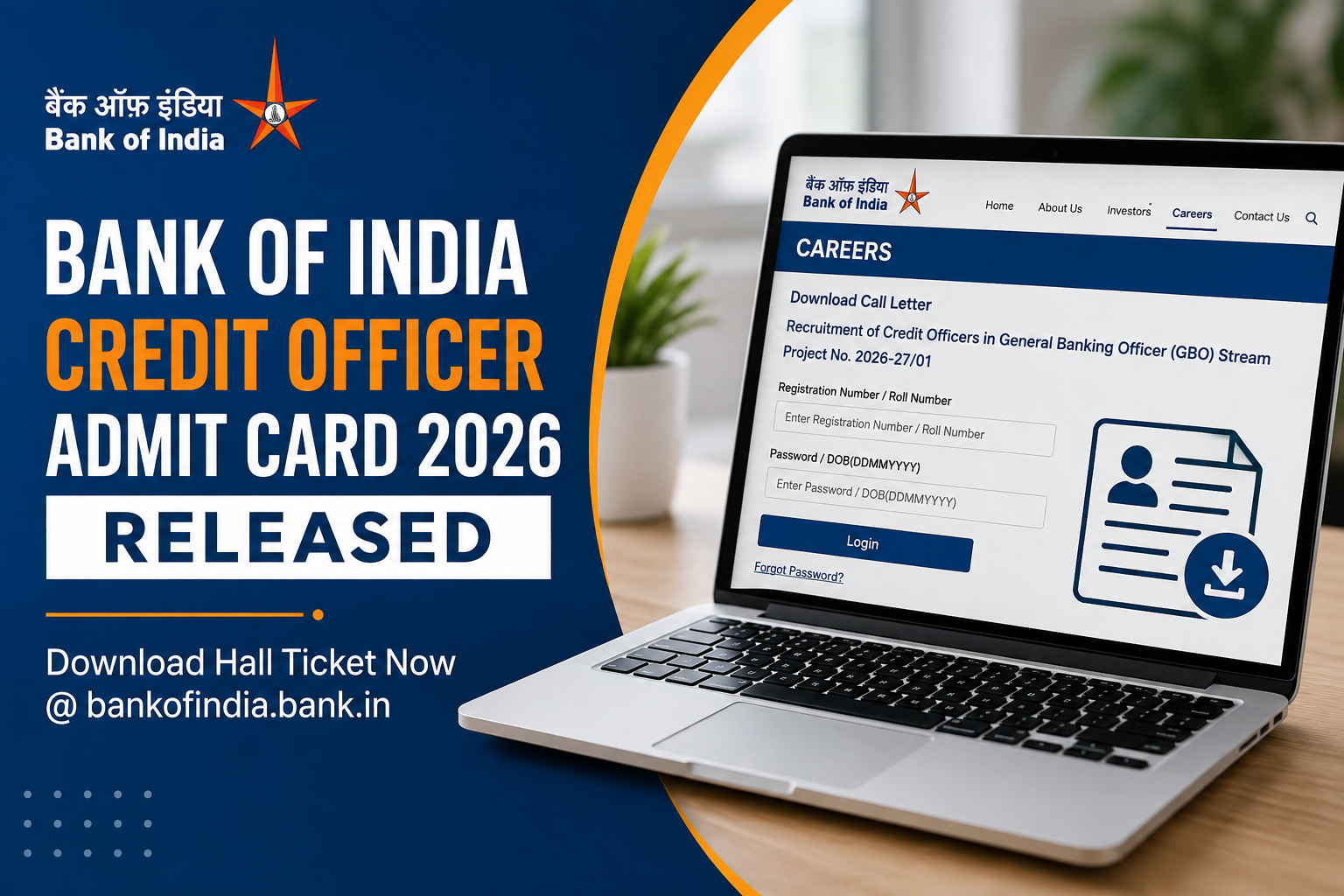 Bank of India Credit Officer Admit Card 2026 Released