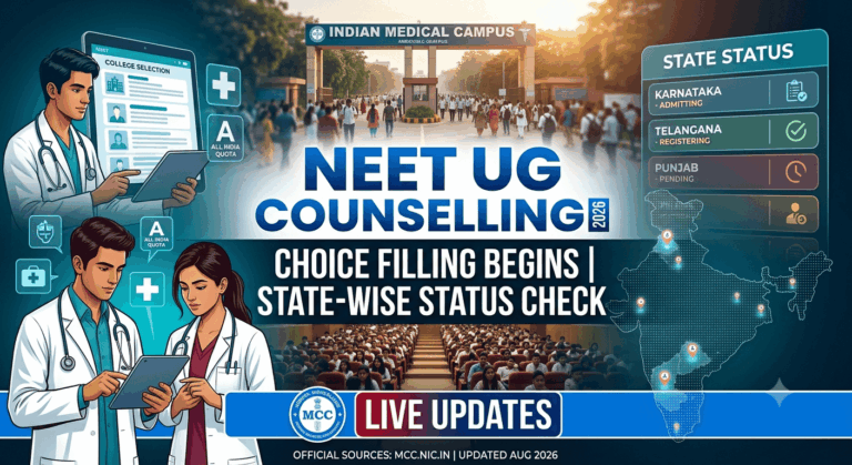 NEET UG Counselling 2026: Choice Filling Begins for All India Quota; Check State-Wise Admission Status