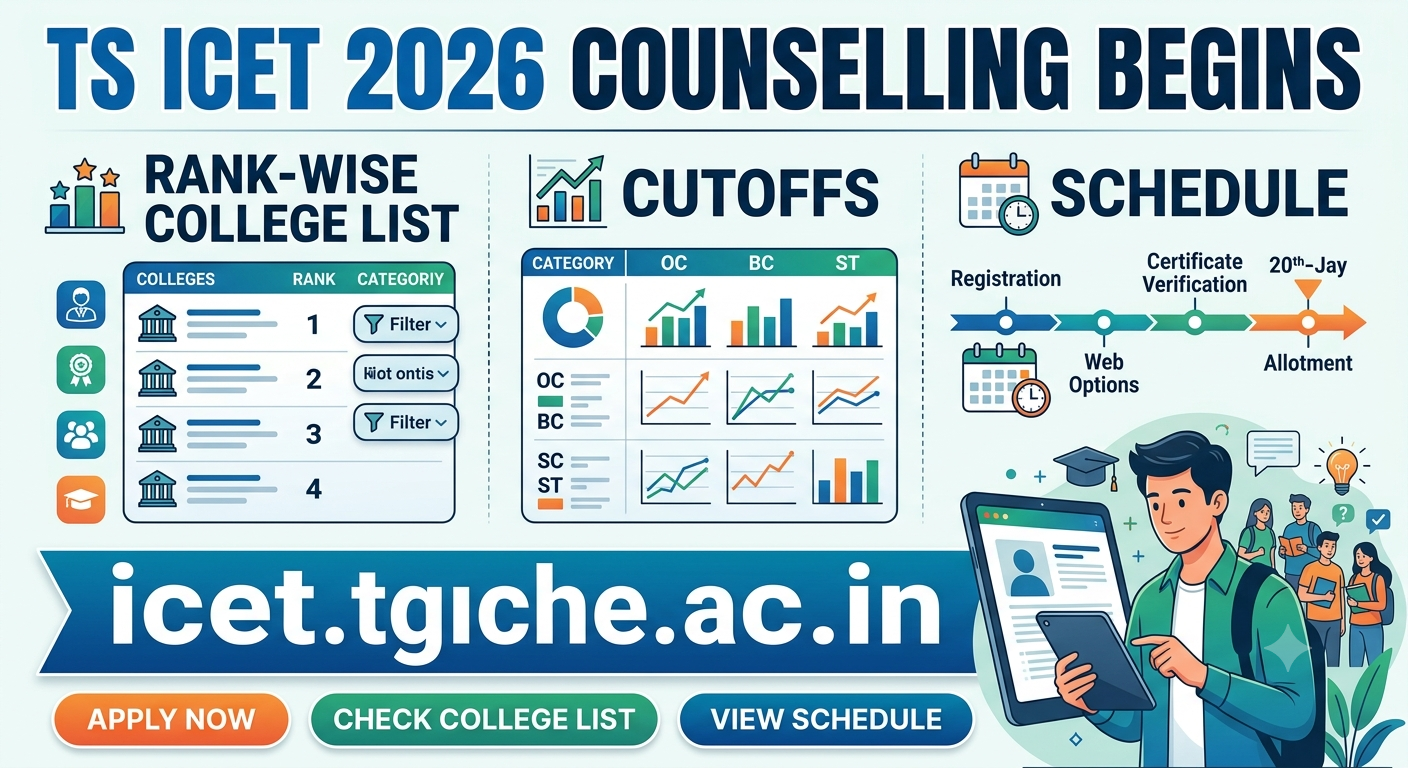 TS ICET 2026 Counselling Begins: Rank-Wise College List, Cutoffs, and Schedule at icet.tgche.ac.in