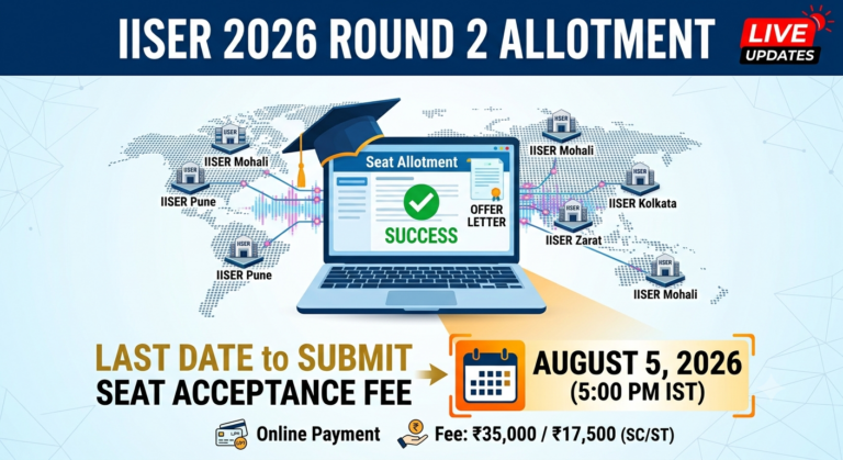 IISER 2026 Round 2 Seat Allotment Result OUT