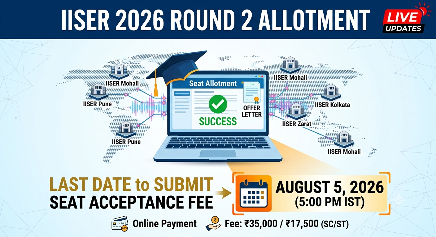 IISER 2026 Round 2 Seat Allotment Result OUT