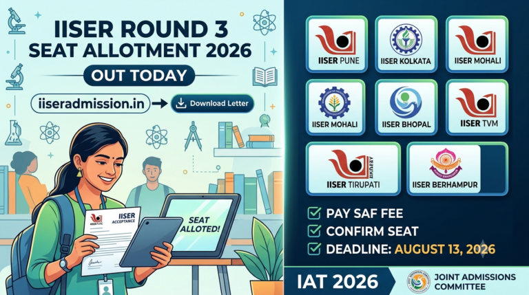 IISER Round 3 Seat Allotment 2026 Released Today