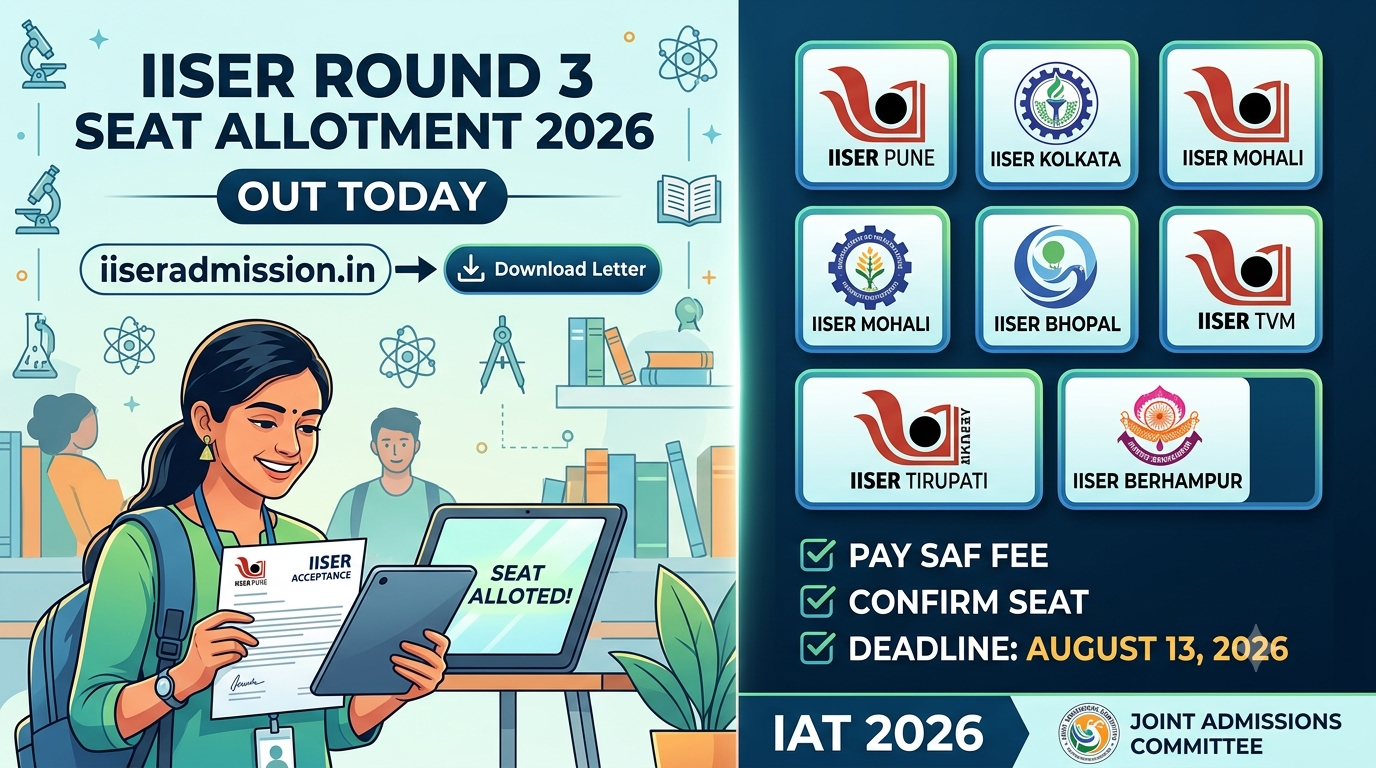 IISER Round 3 Seat Allotment 2026 Released Today